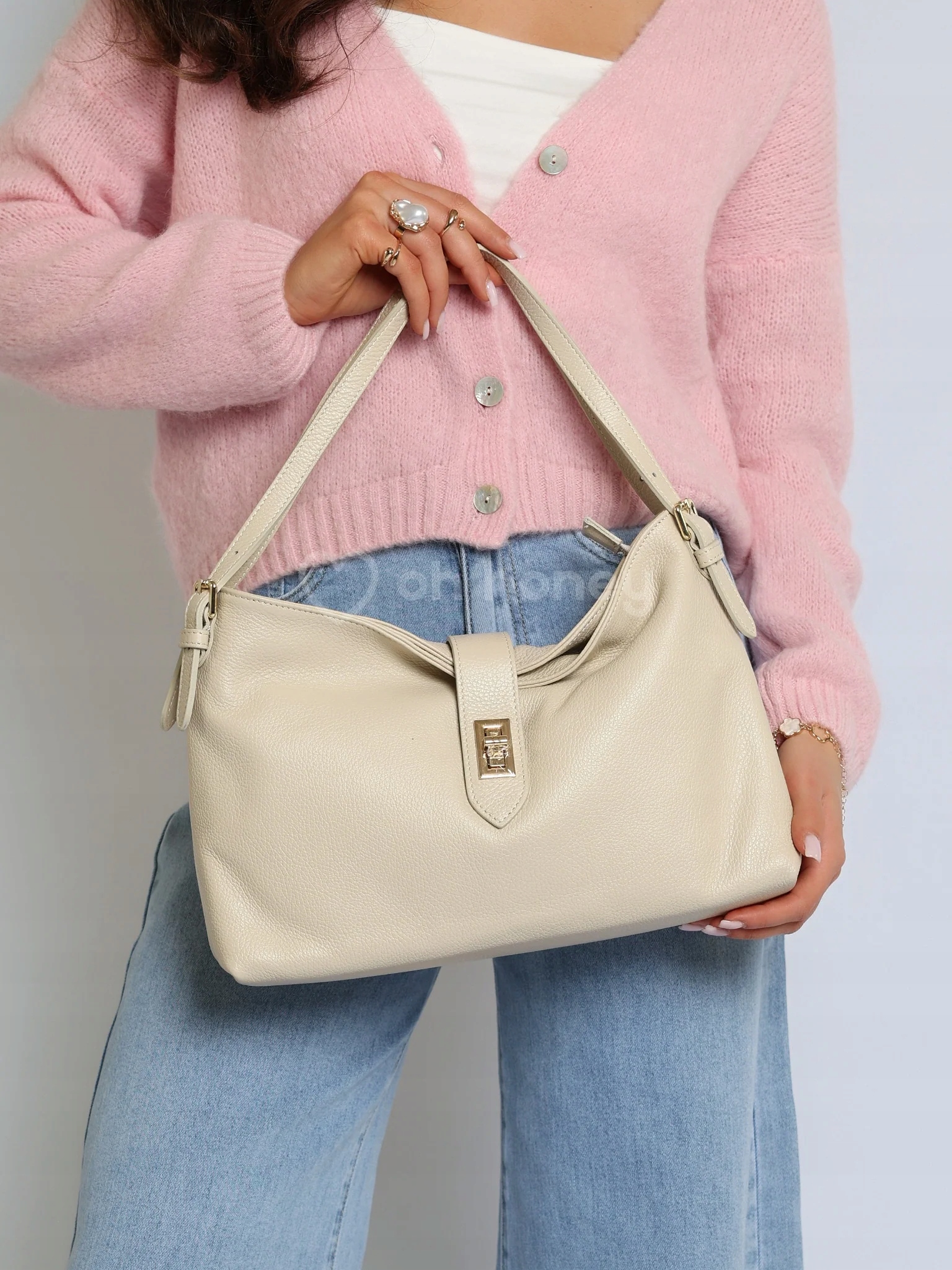 Taška na rameno Přírodní kůže Světle béžová Milora