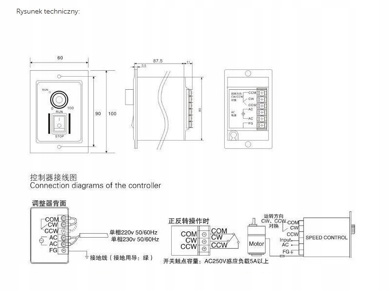 REGULATOR PRĘDKOŚCI OBROTÓW SILNIKA 230V 250W Producent Poltech