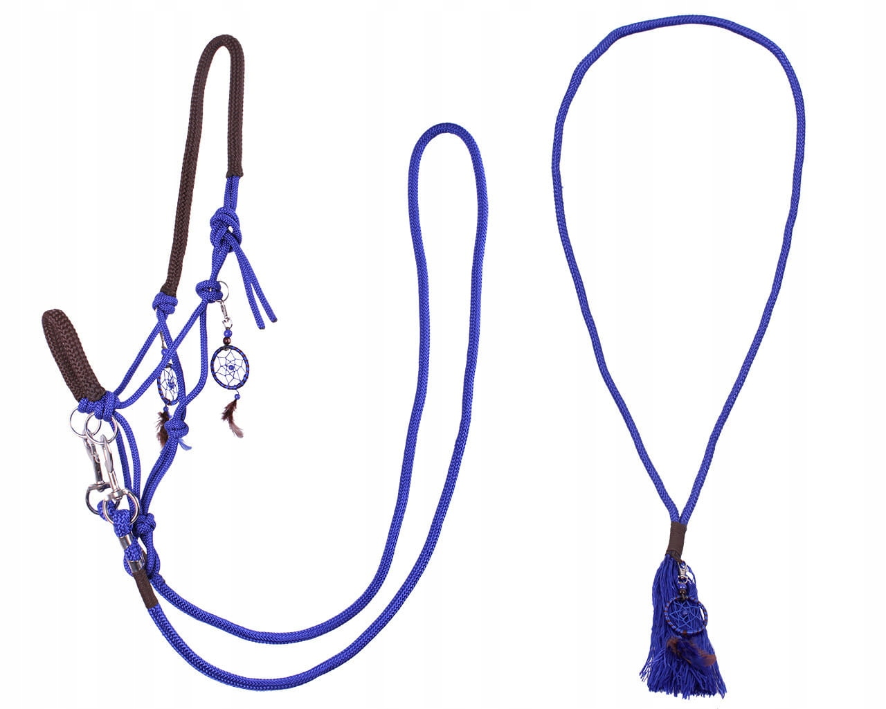 Kantar sznurkowy dla konia Qhp Liberty z wodzami i cordeo niebieski Full