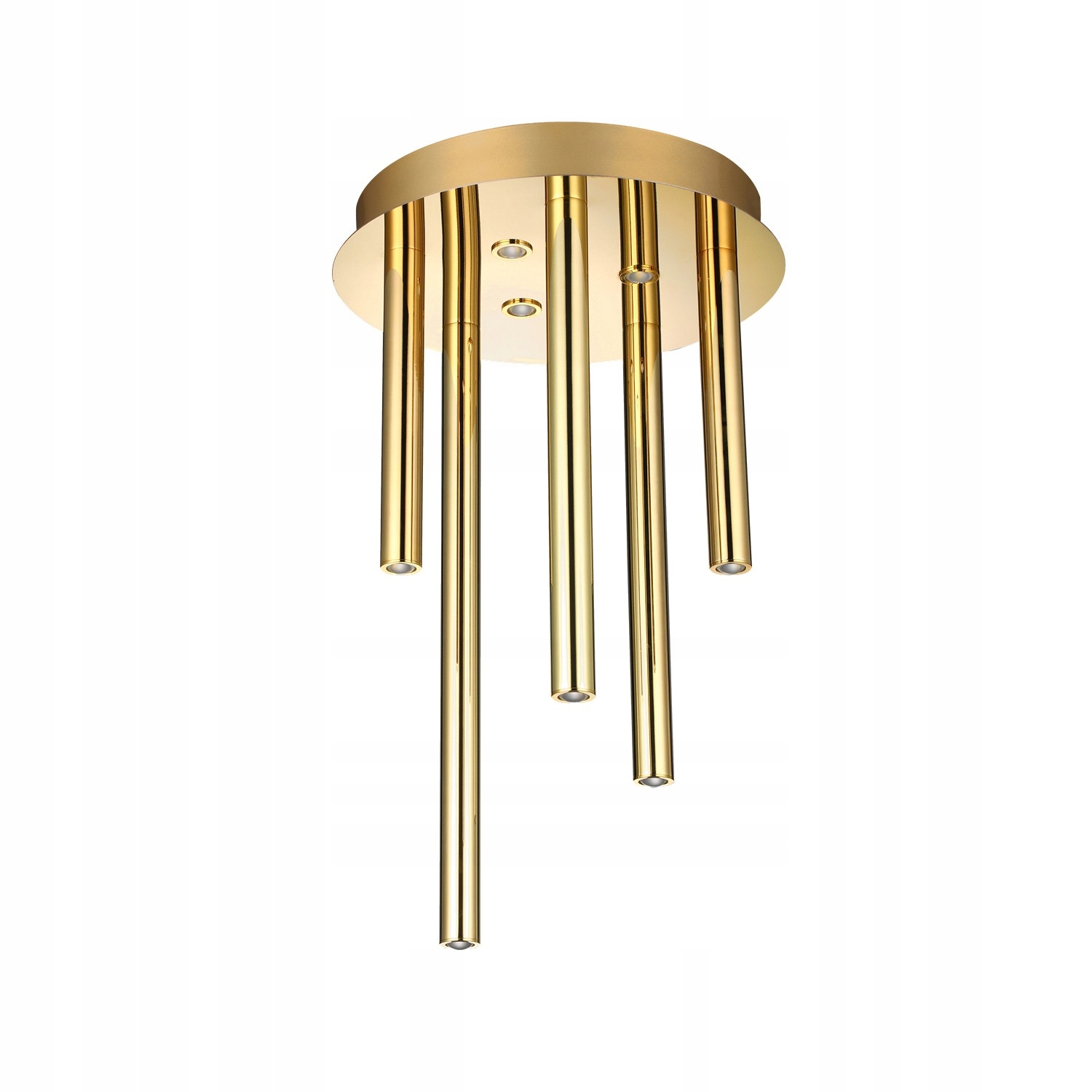 Zlatá ozdobná lampa Ilios 5 stropné svietidlo s visiacimi Led tubusmi nad kuchynským ostrovčekom