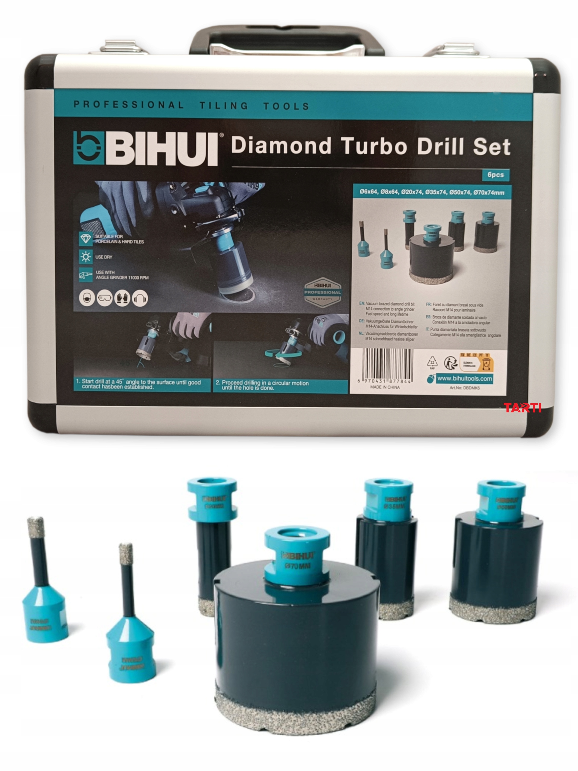 Bihui sada děrovaček s kufrem 6/8/20/35/50/70 mm DBDMK6