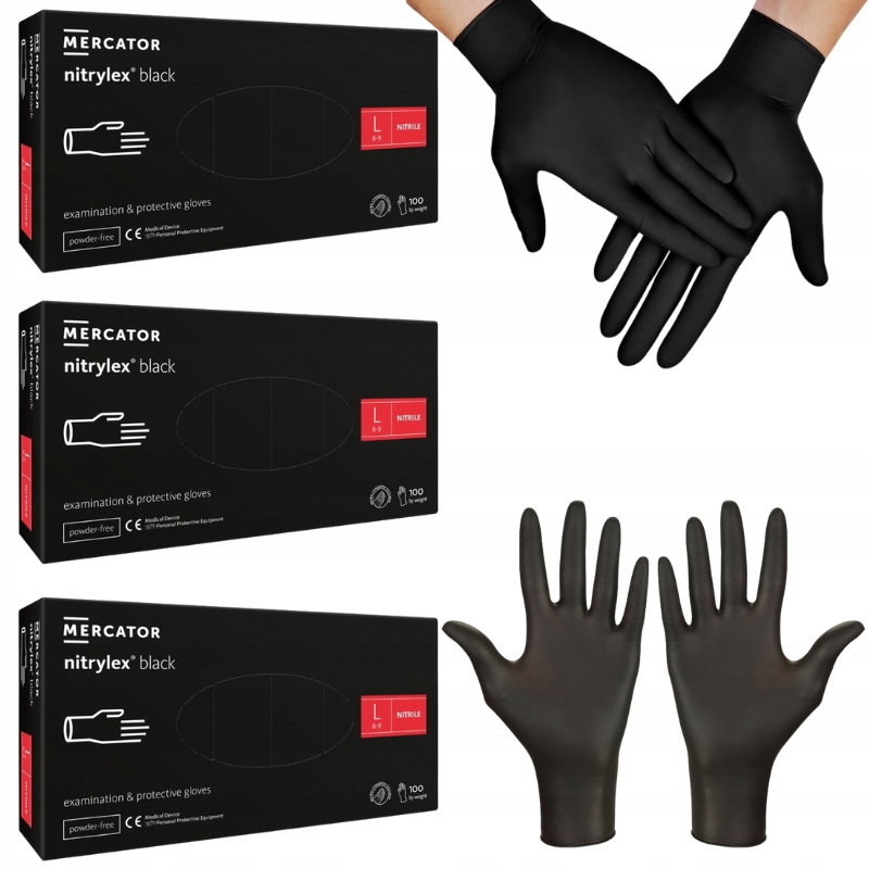 Rukavice Černé nitrilové Mercator Nitrylex Black vel. L 3 ks x 100 ks