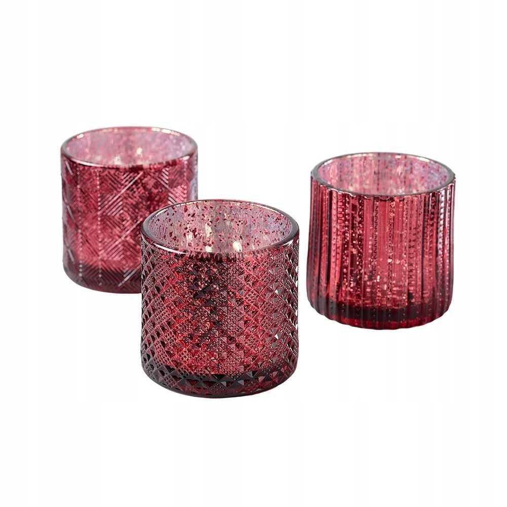

Szklany świecznik tea-light kolor bordowy 3 szt.