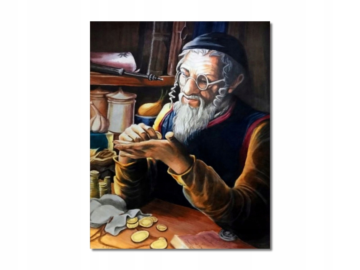 PORTRET ŻYDA Z PIENIĄŻKIEM ŻYD NA SZCZĘŚCIE OBRAZ