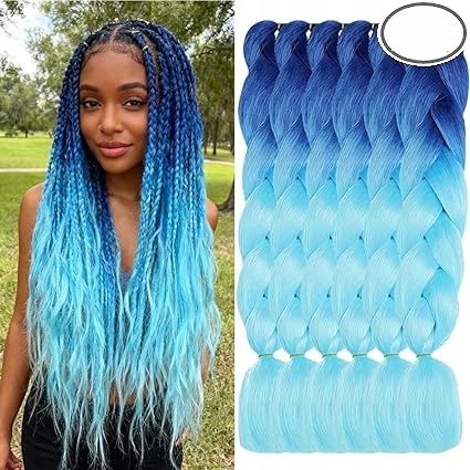 5 X Syntetický Modrý Cop Ombre Pro Výrobu Háčkovaných Copánků