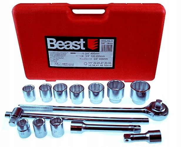 ZESTAW KLUCZY NASADOWYCH 3/4'', 14 elem. Stan opakowania oryginalne