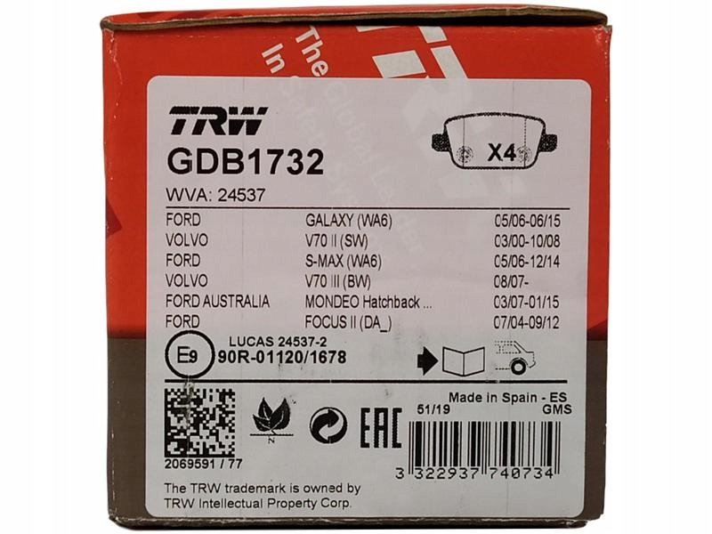 TARCZE KLOCKI TRW MONDEO IV S-MAX FOCUS II GALAXY Typ samochodu Samochody dostawcze Samochody osobowe