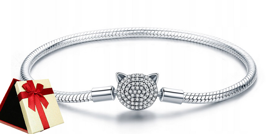 Modulární Náramek Kočička Kočka Zirkony Pave Stříbro s925 Baza velikost 18 cm