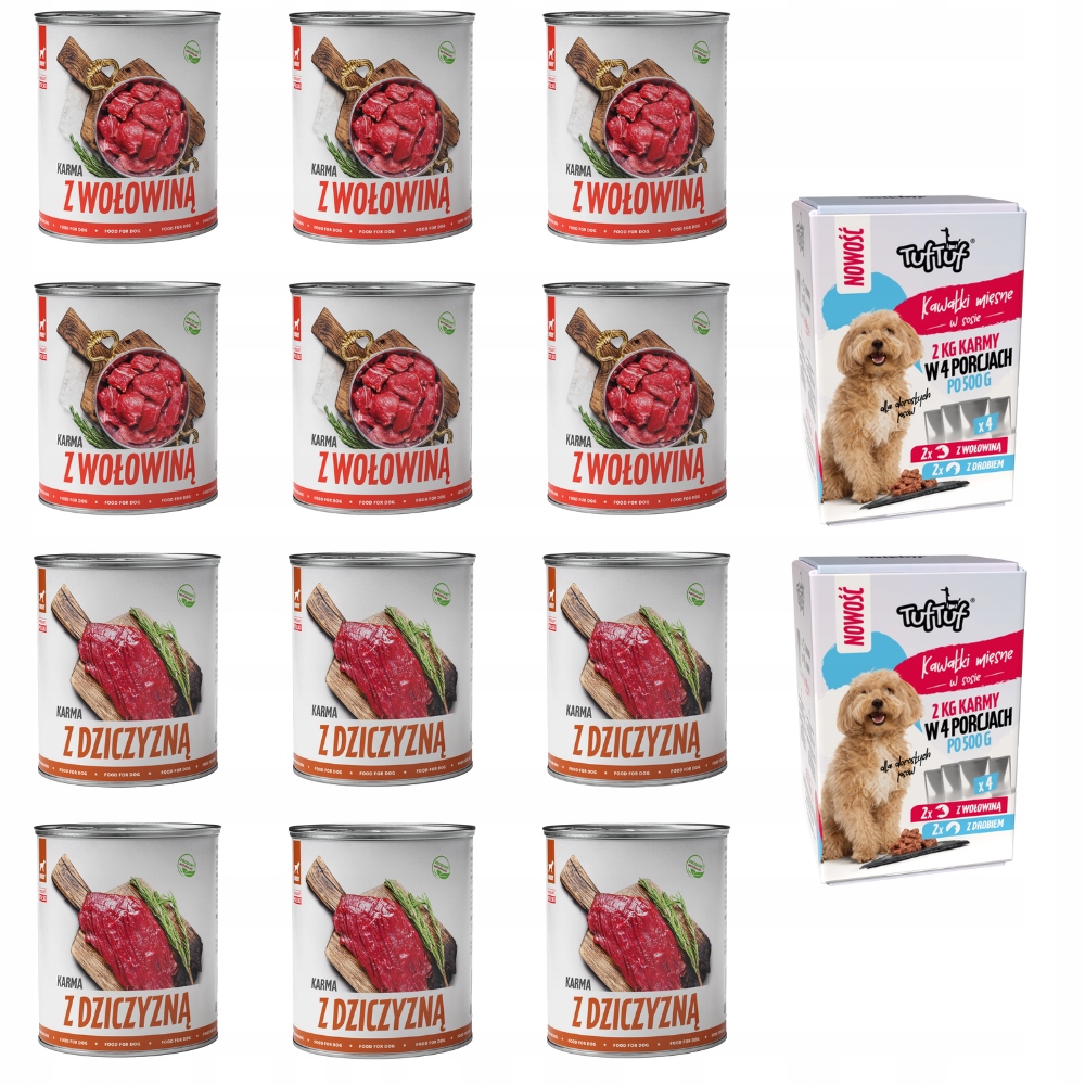 Levně Vlhké Krmivo Pro Psa Tuf Tuf MIX 12x800G, Box 4x500G Hovězí Zvěřina