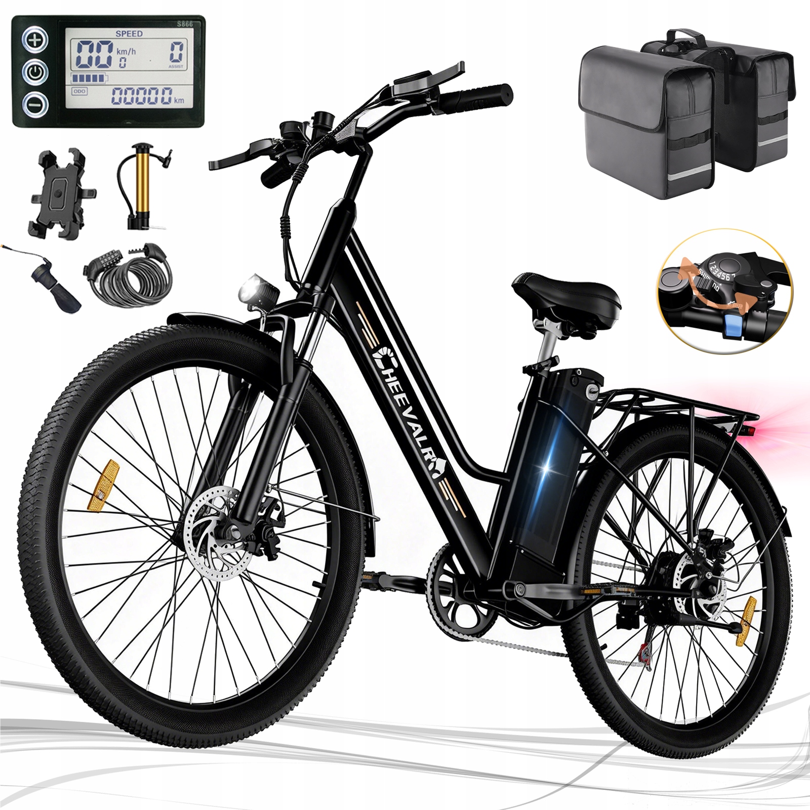 Rowery Elektryczne Damski/meski Cheevalry 250W 36V15Ah 100KM 26*2.35 Czaeny