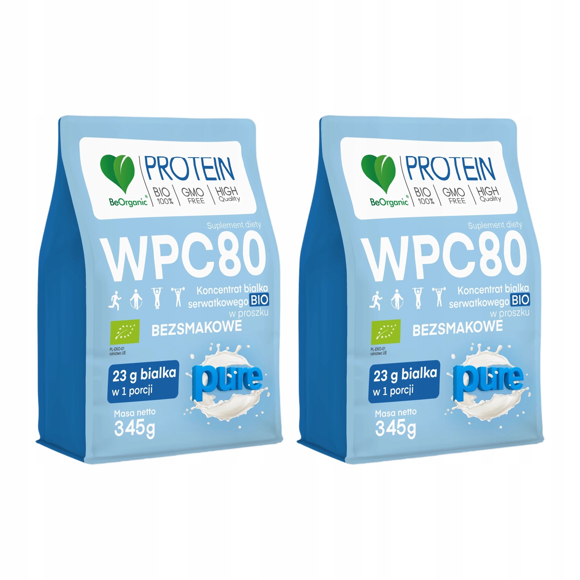 2x BeOrganic Syrovátkový Protein Wpc 80 Pure Bio 345 g