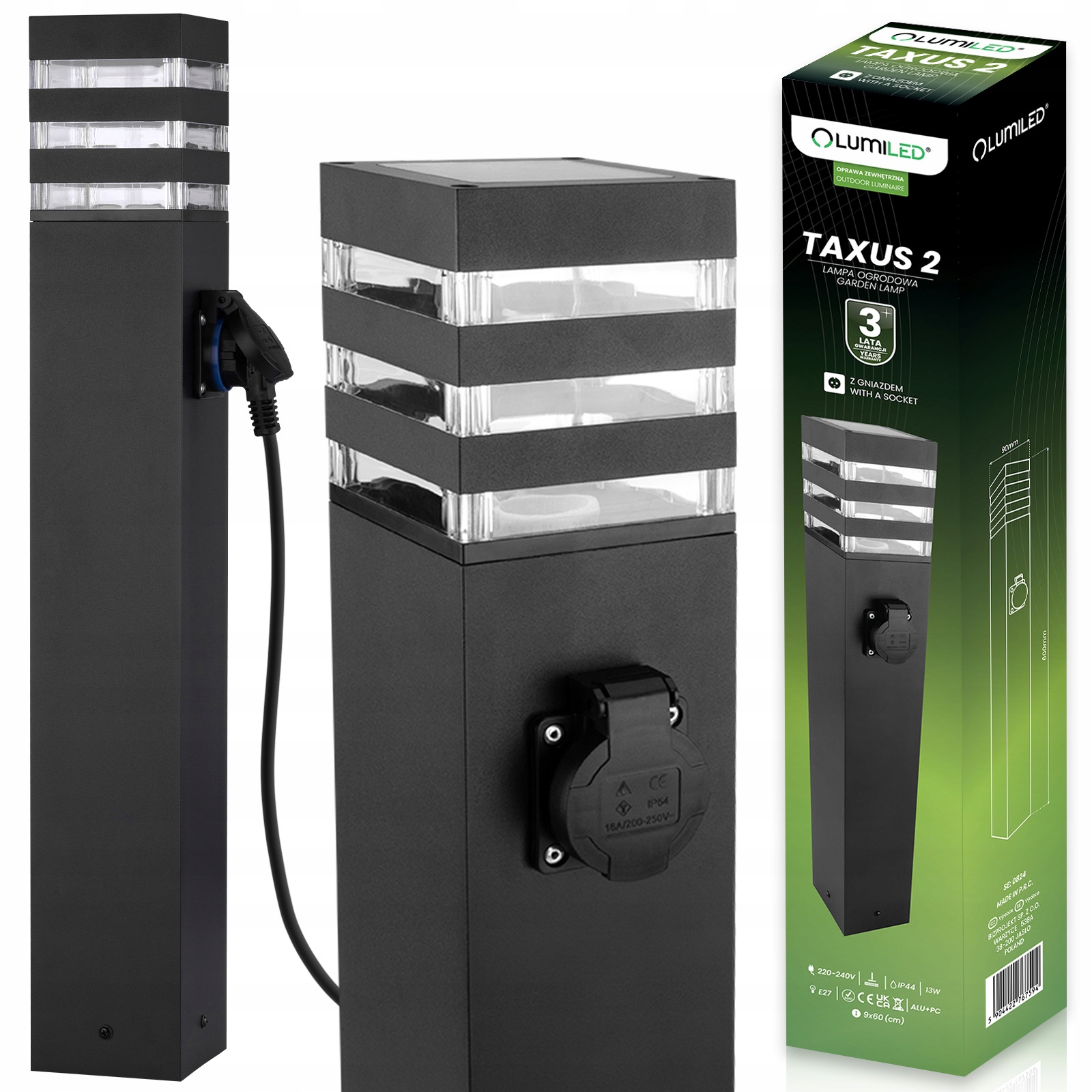 Lampa Ogrodowa Słupek 60cm Zewnętrzny Stojący Żarówka E27 Led Gniazdo 230V