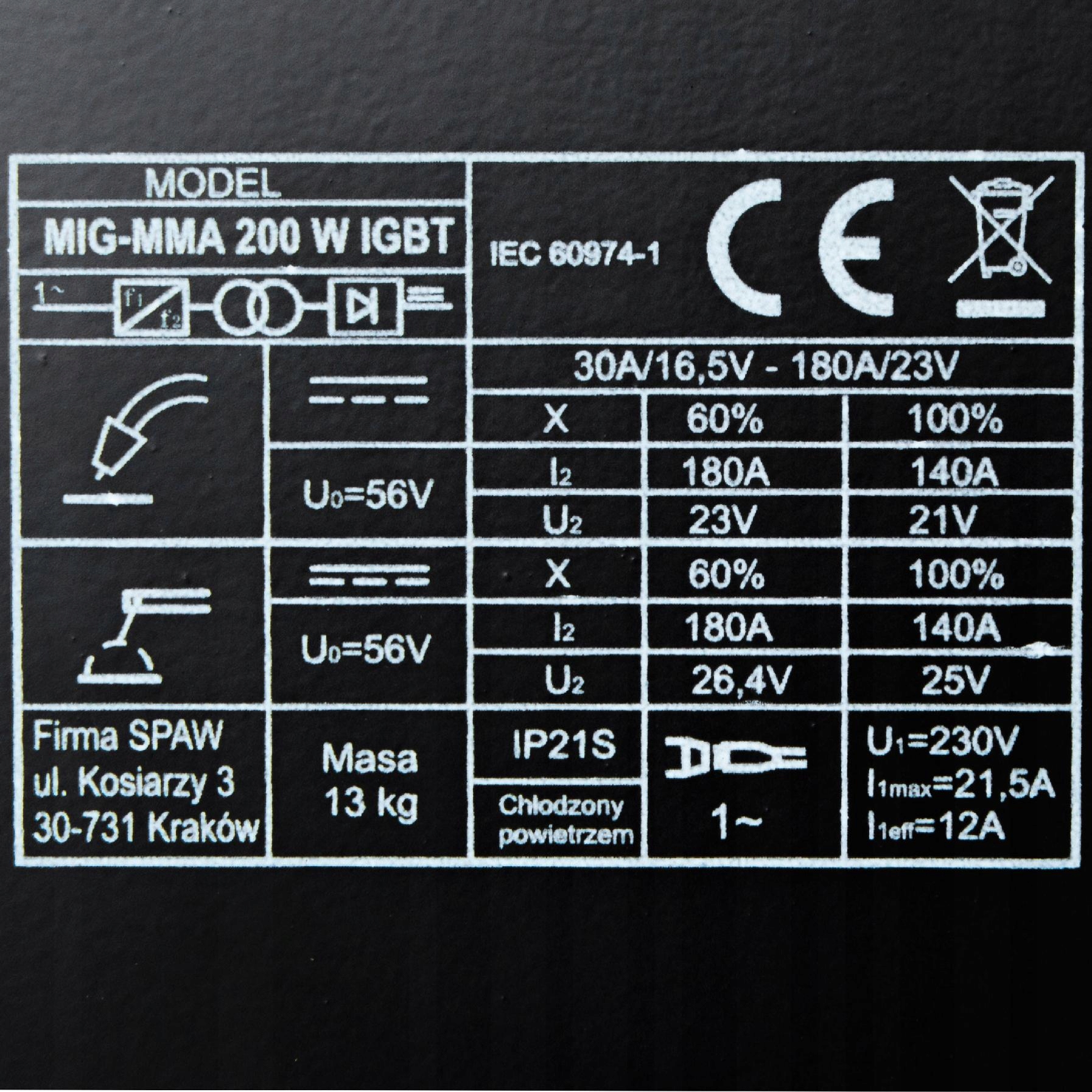 PÓŁAUTOMAT SPAWALNICZY SPAWARKA MIGOMAT MAGNUM MIG 200W MMA IGBT ALUMINIUM Metody spawania MIG/MAG MMA