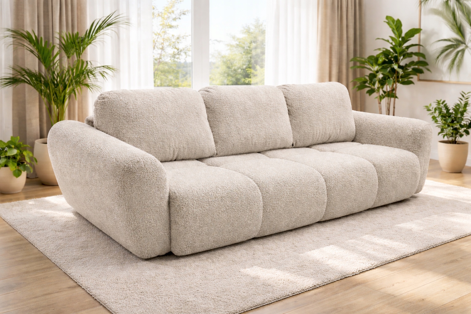 Rozkládací pohovka Agnello 250 cm béžová s úložným prostorem na povlečení