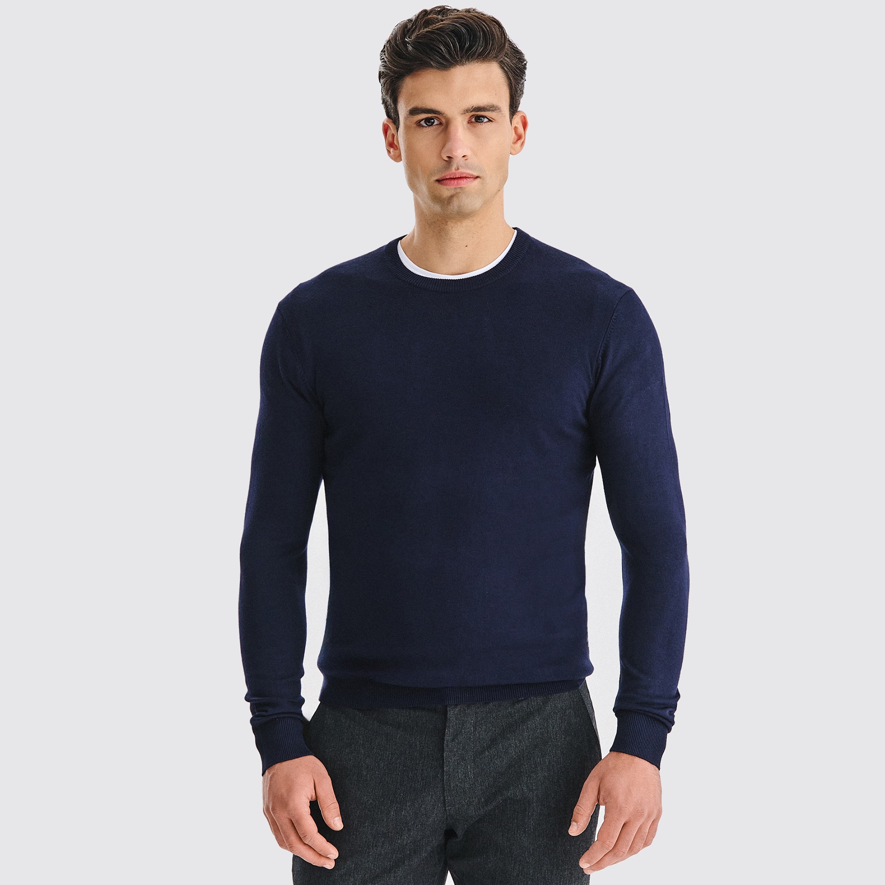 Pletený pánský svetr O-neck v tmavě modré barvě Pako Lorente vel 3XL