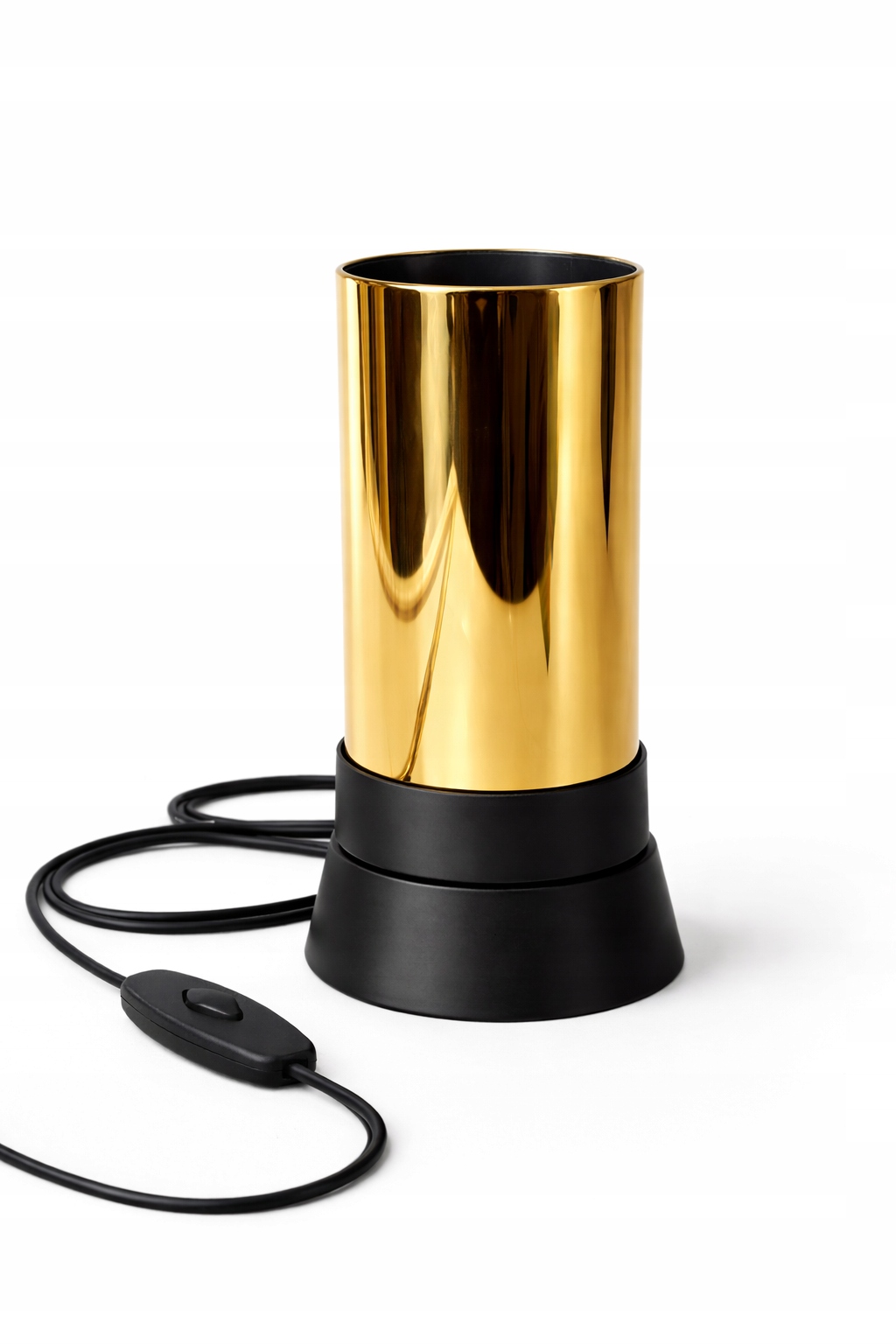 LUKSUSOWA LAMPKA NOCNA STOŁOWA METAL SZKLANA TUBA CZARNO ZŁOTA E14 LED