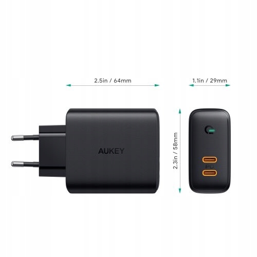 AUKEY PA-D2 ładowarka sieciowa 2xUSB C PD Power Kolor czarny