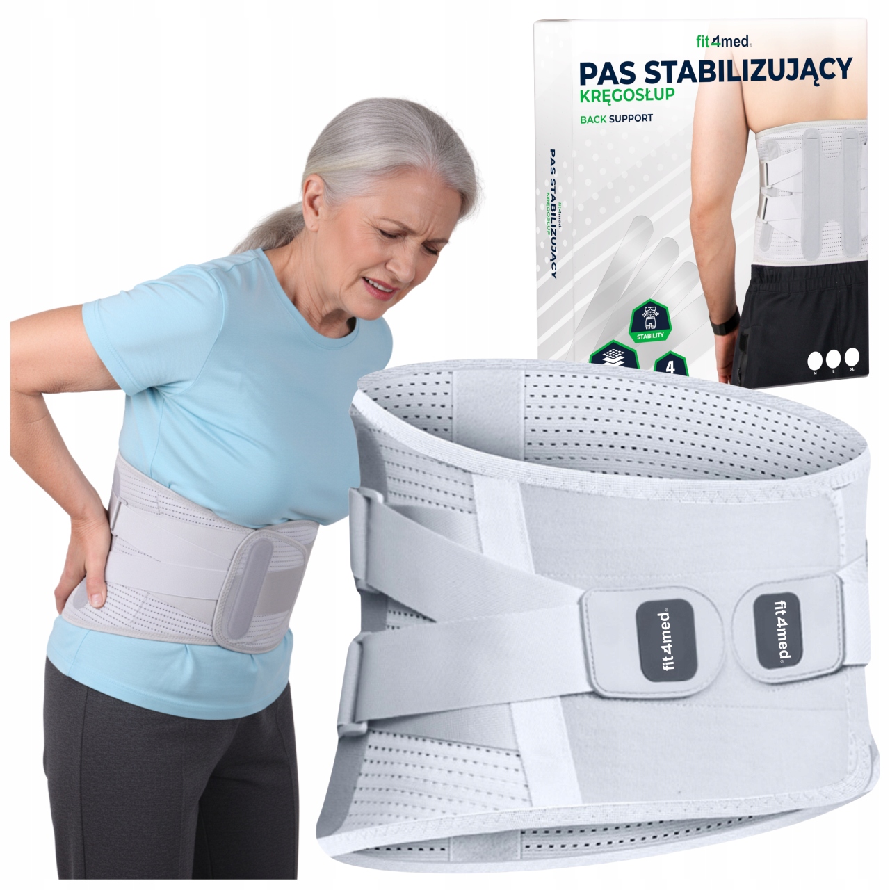 Odlehčovací pás pro stabilizaci páteře v bederní oblasti FIT4MED r.XL