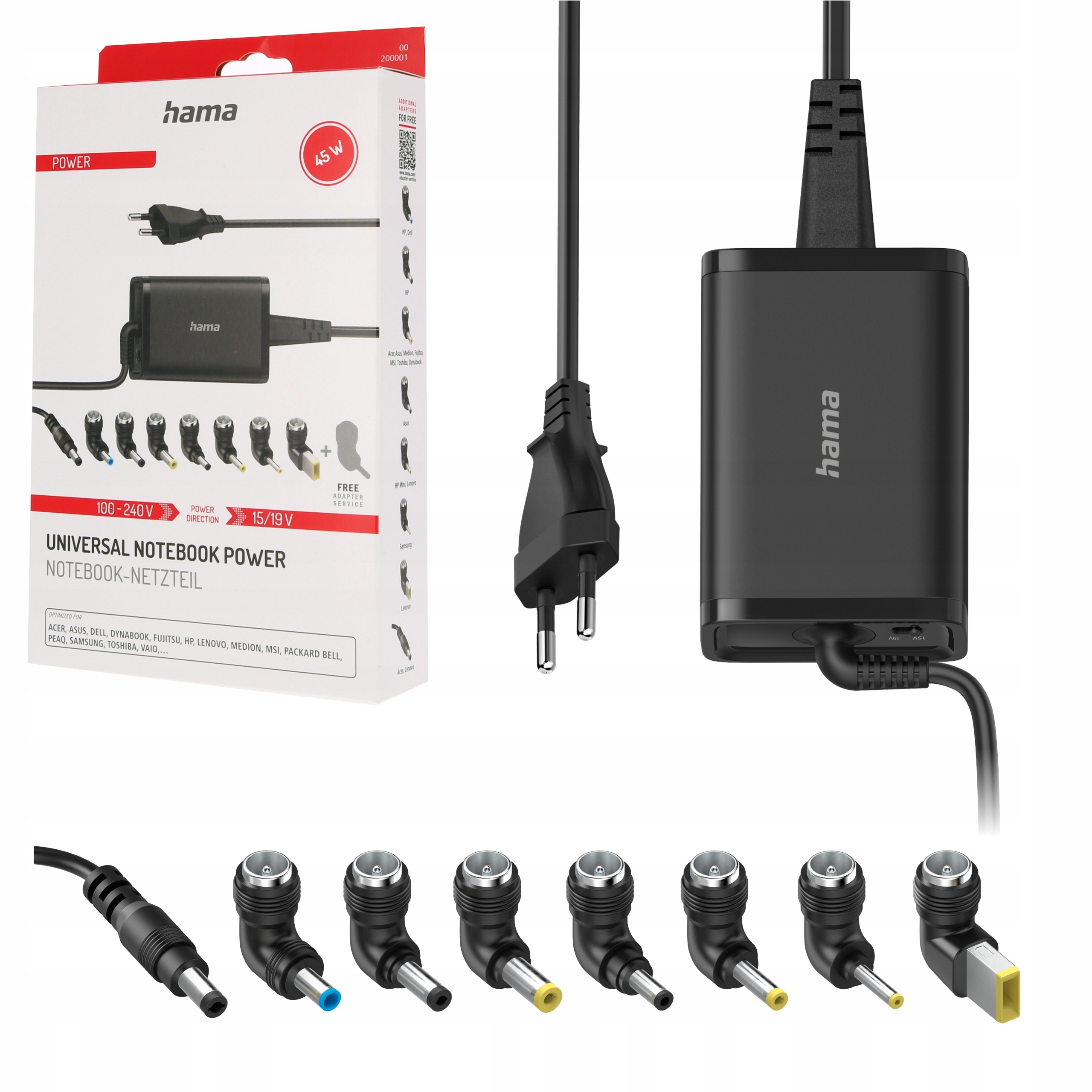 Hama zasilacz uniwersalny do laptopa notebook 15V-19V 45W np Dell Hp Lenovo