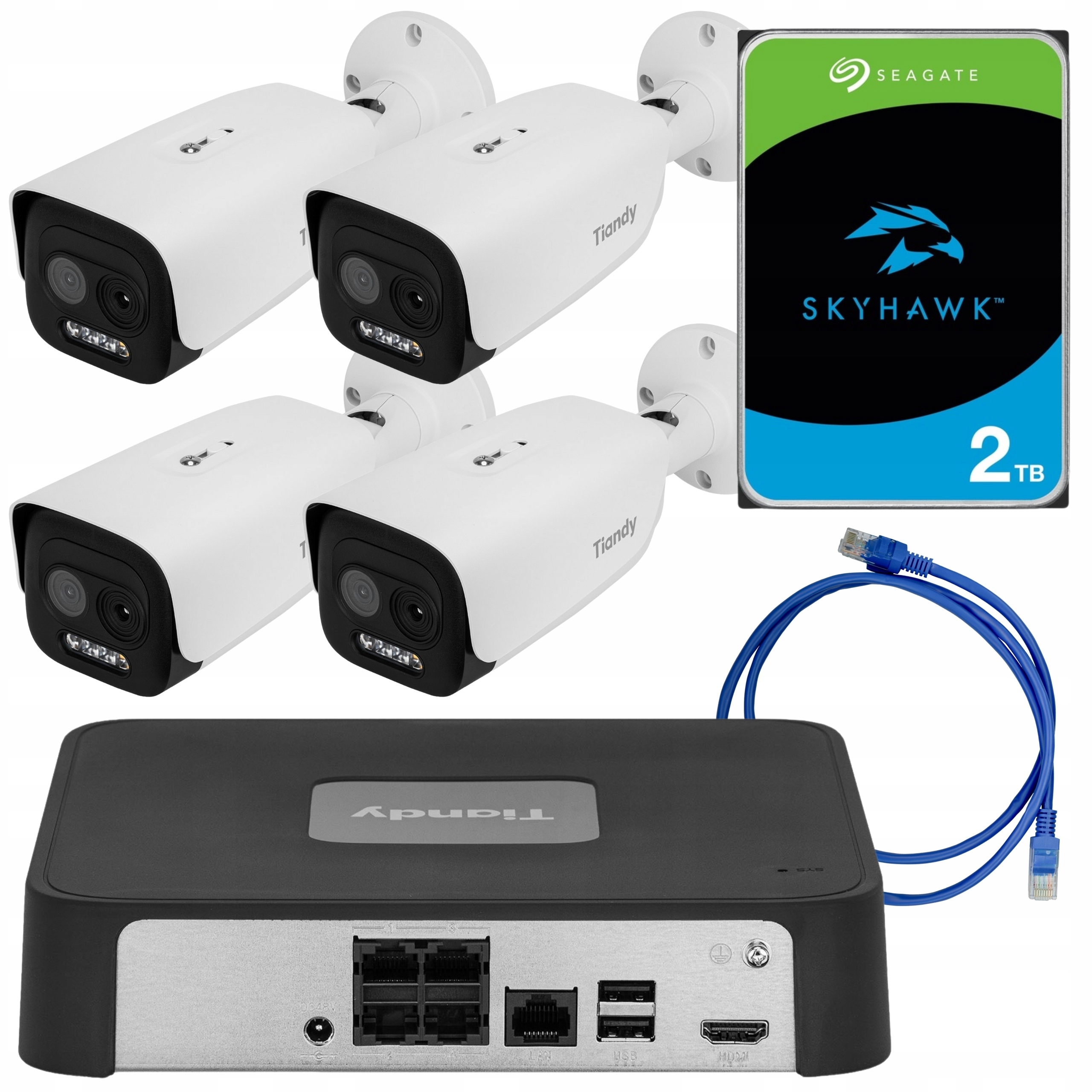 Sada pro monitorování 4x kamera Tiandy 3.7Mpx rekordér disk 2TB Utp 2 m