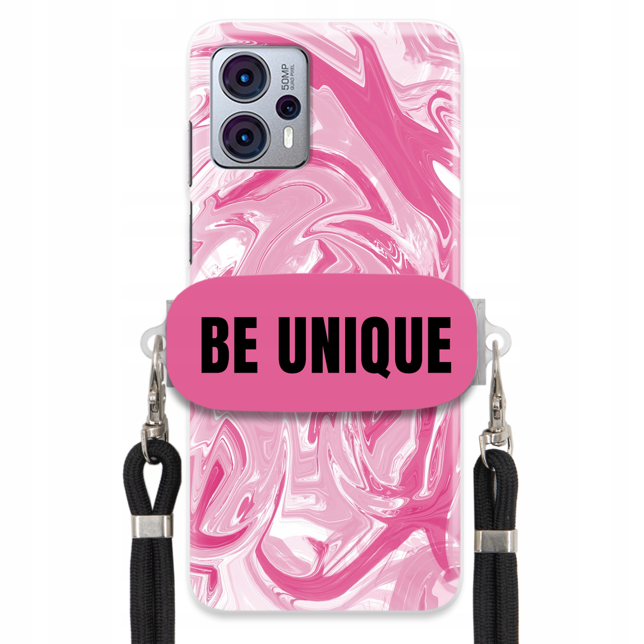 Pouzdro pro Motorola G23 Case Uchytky Šňůrka Černá Růžová Mramor Be Unique