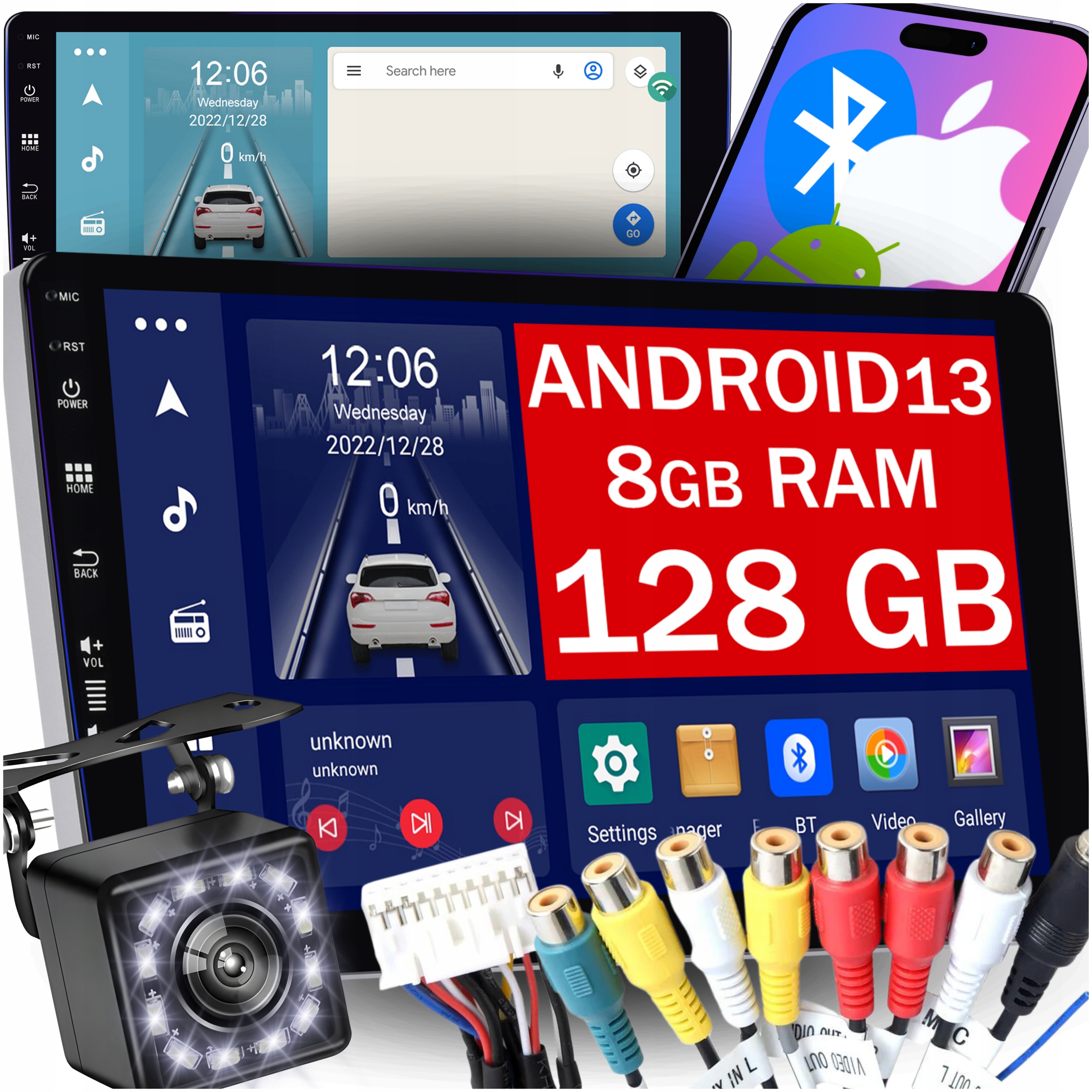 RADIO SAMOCHODOWE 2 DIN ANDROID AUTO CARPLAY RDS WIFI GPS 8GB QLED 4G SIM