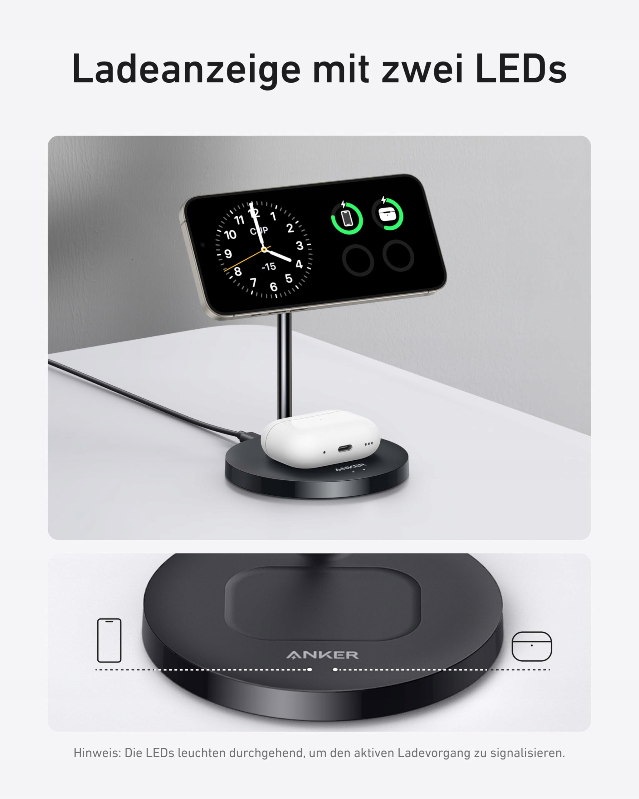 ANKER MagGo 15W Ładowarka Magsafe 2w1 Qi2 iPhone AirPods USB C Kabel — miniatura 5