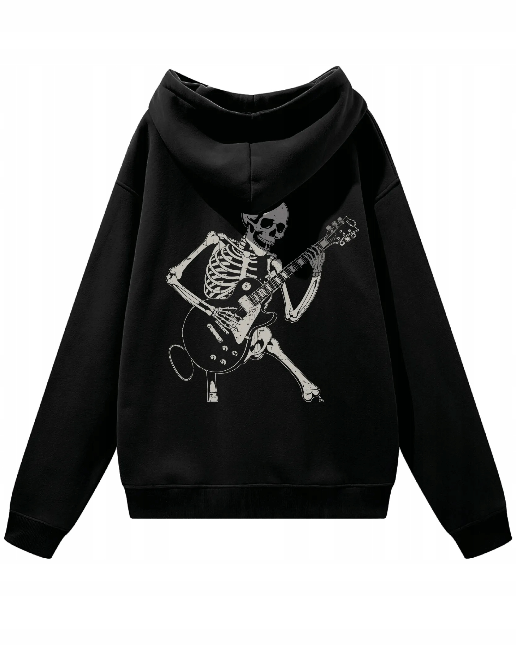 Oversize mikina s kapucí Kostra s kytarou rockový styl Černá L