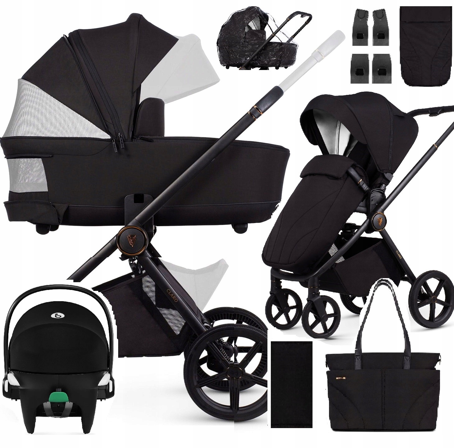 Venicci Claro lekki wózek 10,7kg 3w1 fotelik Cybex torba+p+ok+m+f+m+ad Noir