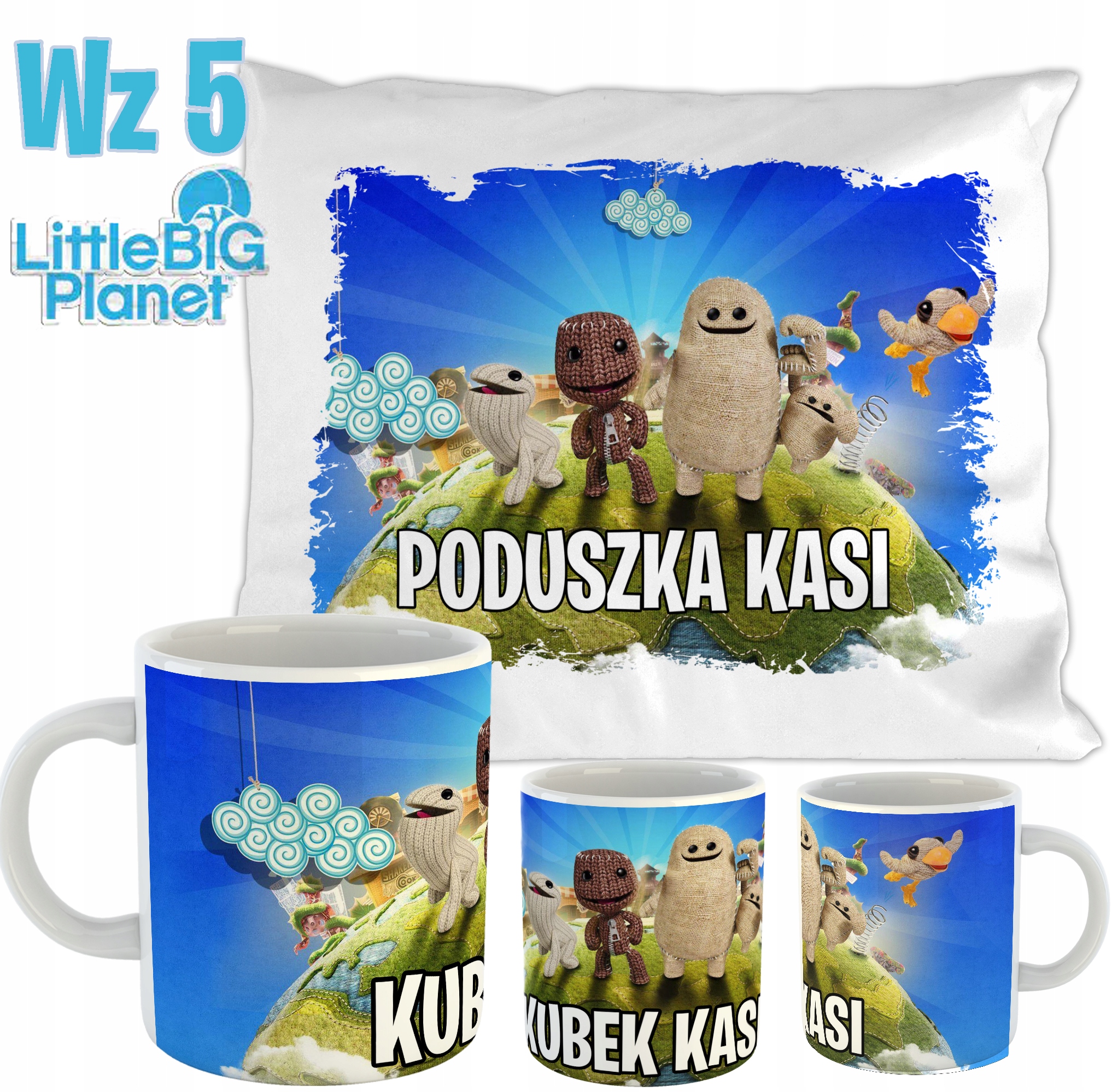 ZESTAW KUBEK + PODUSZKA LITTLE BIG PLANET + IMIĘ Bohater Inny