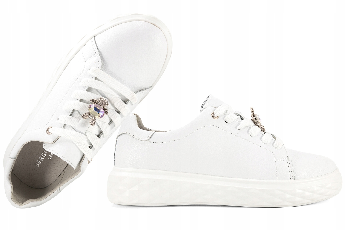 Sergio Leone SP-110 Dámské Sportovní Polobotky, Kožené Tenisky, bílé, 36