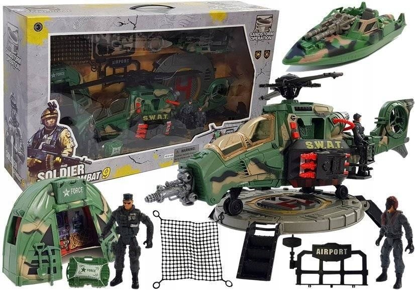 

Duży Zestaw Wojskowy Helikopter Motorówka Figurki