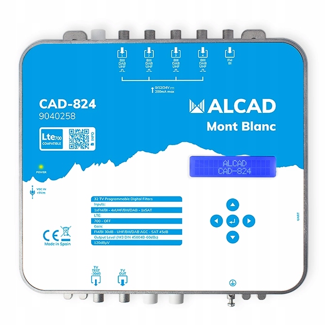 Programovatelný zesilovač Alcad CAD-824 4xUHF/BIII 12/24V Filtr LTE700
