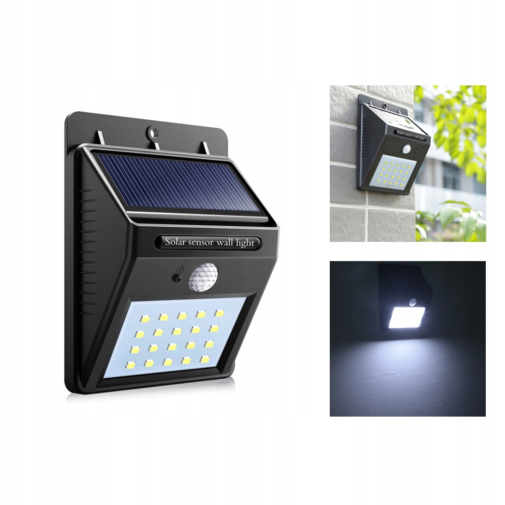 HALOGEN LAMPA SOLARNA 20 LED Z CZUJNIKIEM RUCHU Seria fret