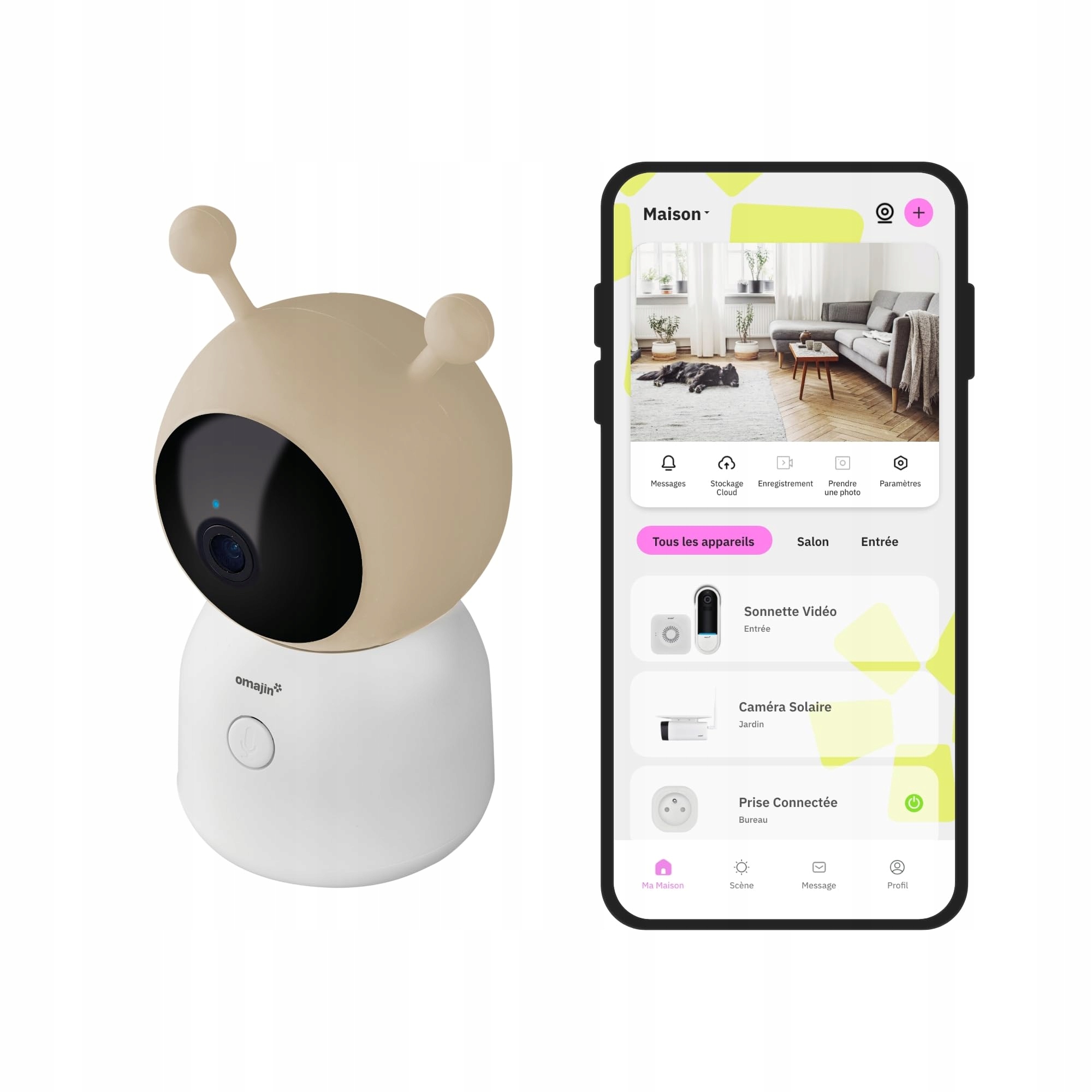 OMAJIN Smarta Kamera Babyfon 2K HD Nocne Widzenie Czujnik Temperatury