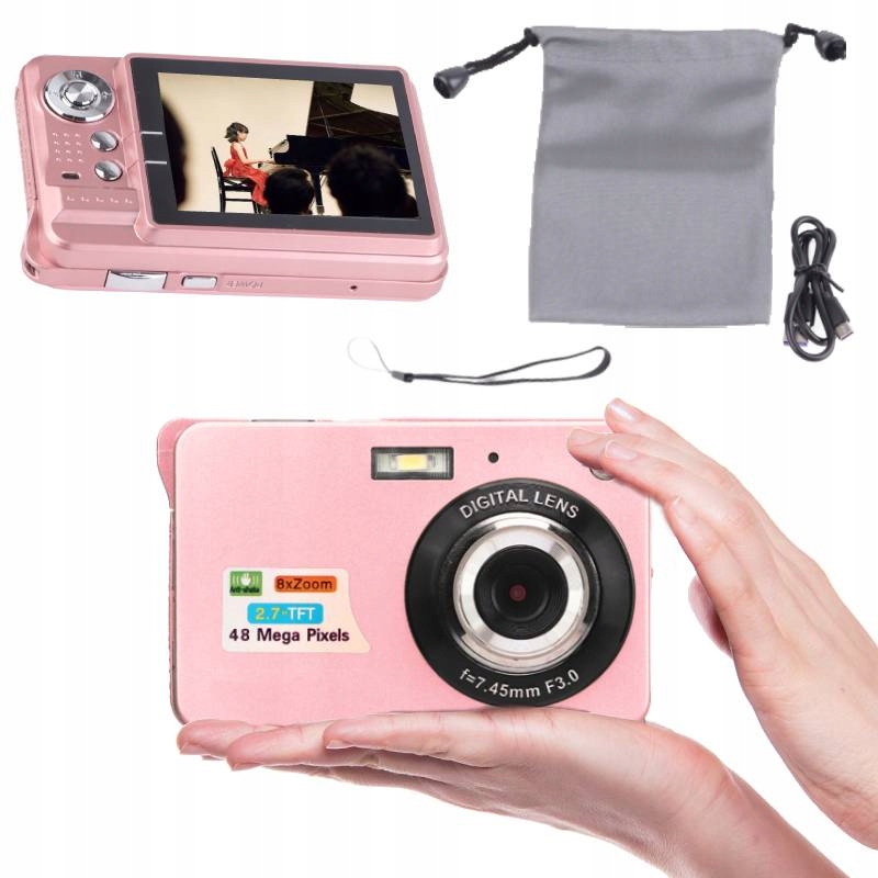Digitální Fotoaparát 4K 48 Mpx S 2,7" Displejem Růžový