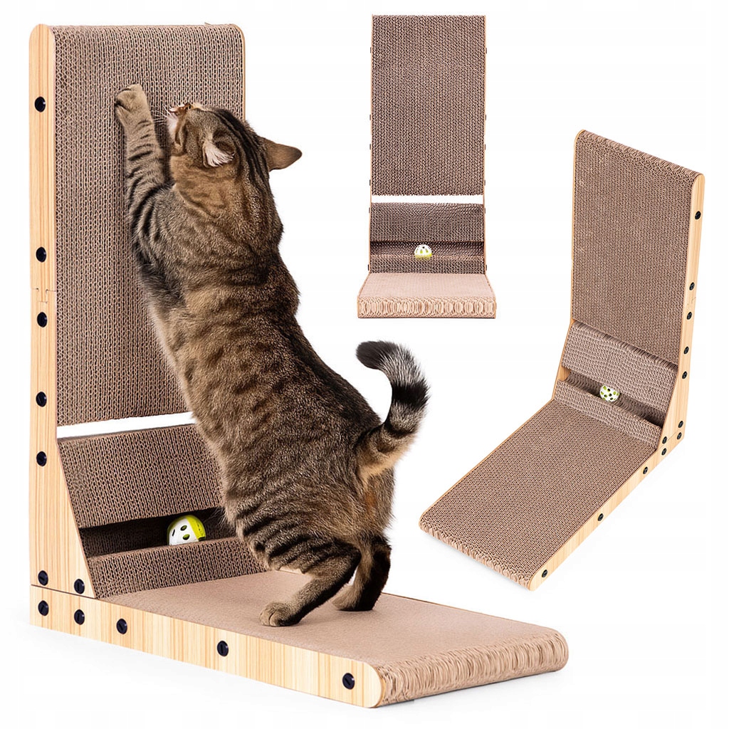 Levně Kartonový škrabák pro kočky rohový, kartonový pelíšek s hračkou Petsi