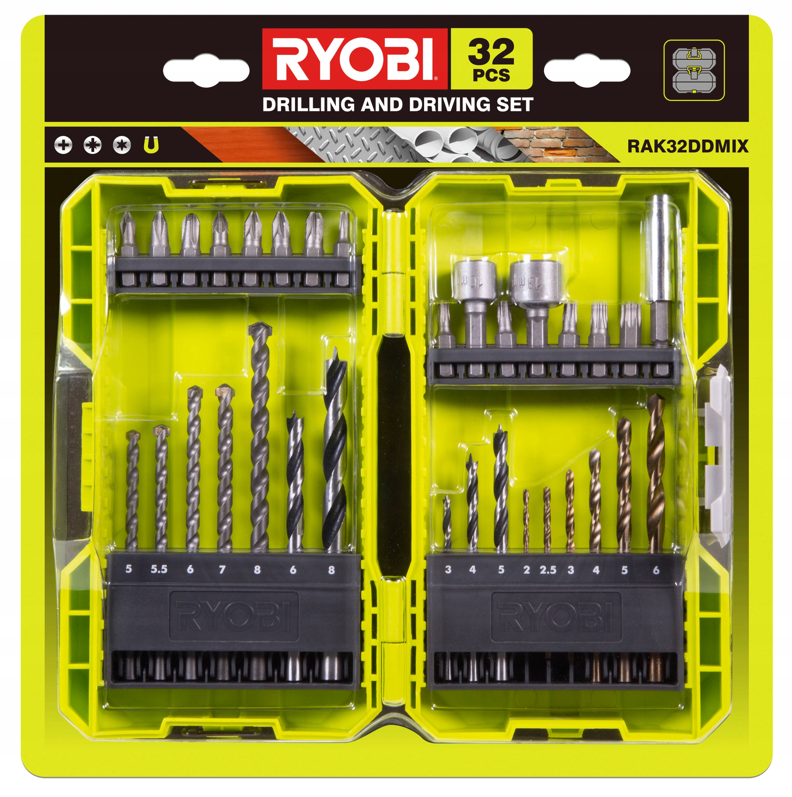

Ryobi RAK32DDMIX Zestaw Wierteł I Bitów 32szt