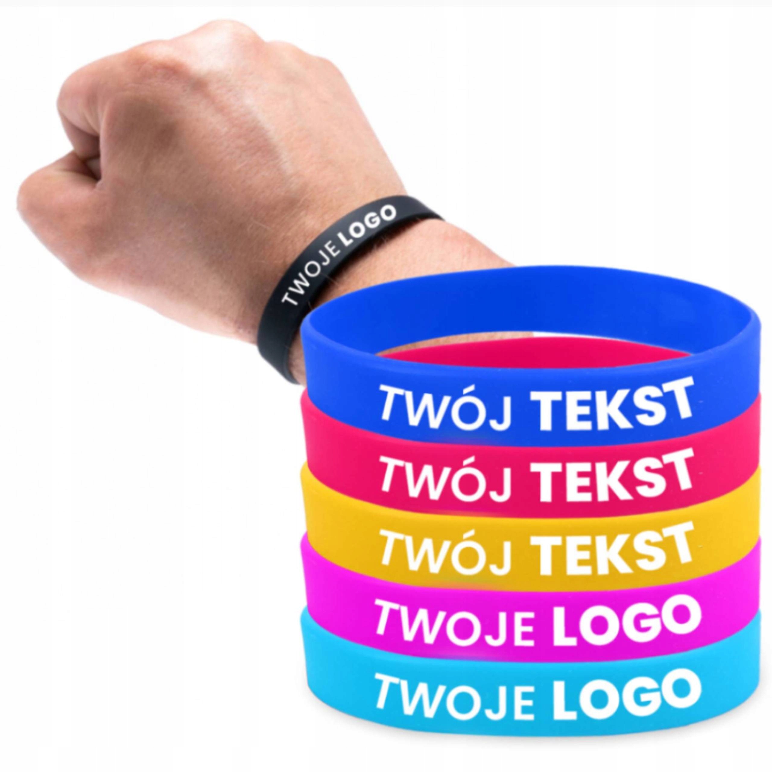 OPASKI SILIKONOWE Z NADRUKIEM REKLAMOWE EVENTOWE WŁASNE LOGO TEKST NADRUK Stan opakowania oryginalne