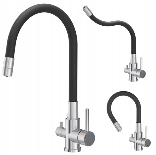 Třícestná Kuchyňská Baterie S Flexibilním Ocelovým Výtokem Pro Vodní Filtr