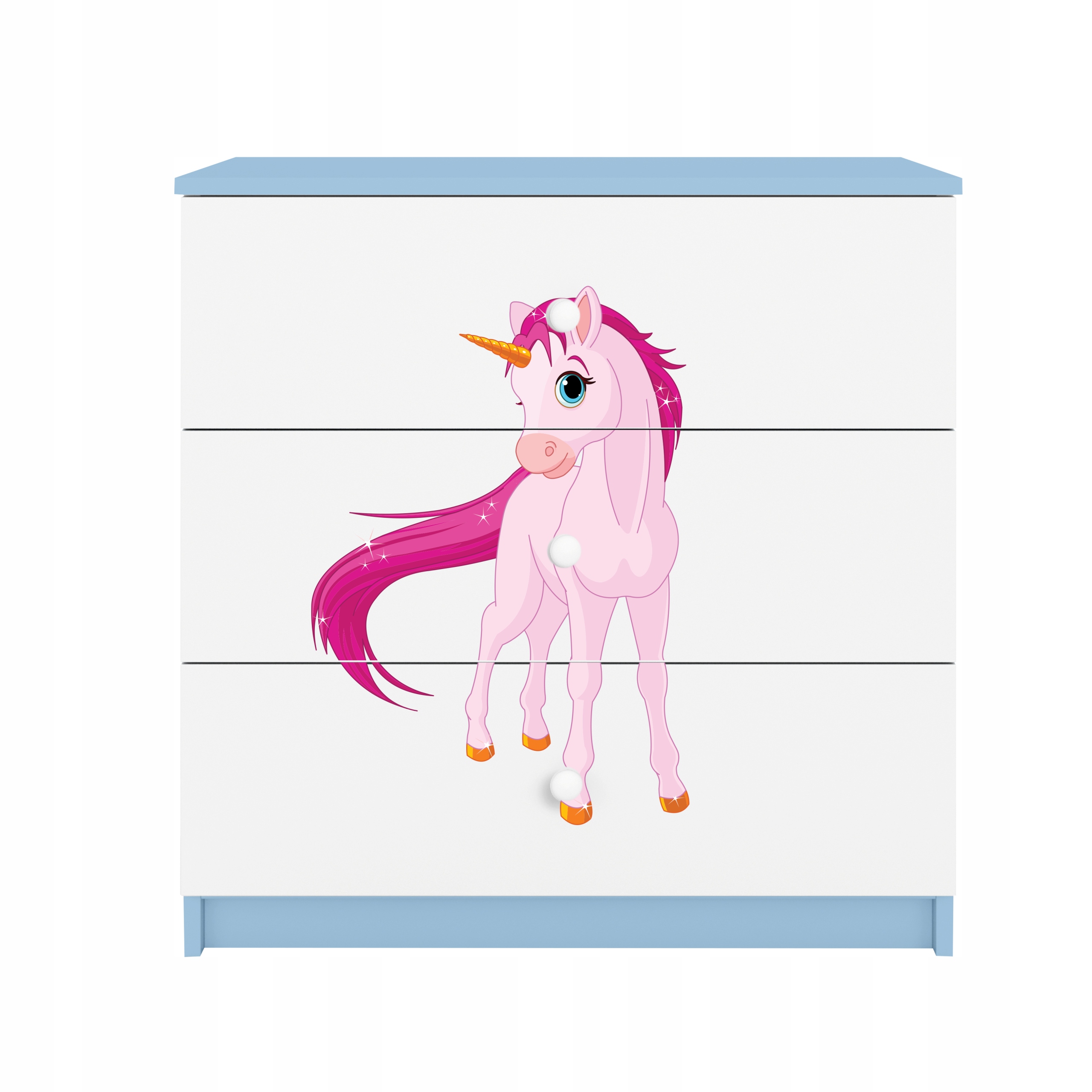 Komoda Babydreams Modrá grafika jednorožec 80 cm
