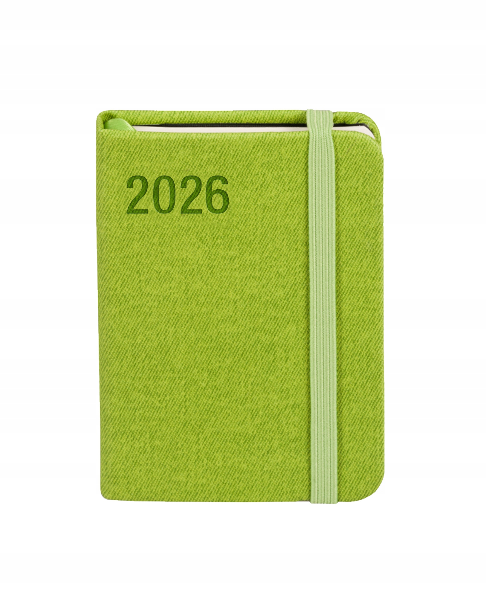 A7 Kalendarz 2026 Tygodniowy kieszonkowy Zielony Z Gumką