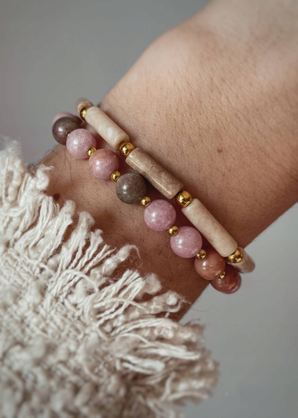 Sada dvou náramků z Jadeitů a Jaspisů 15 cm