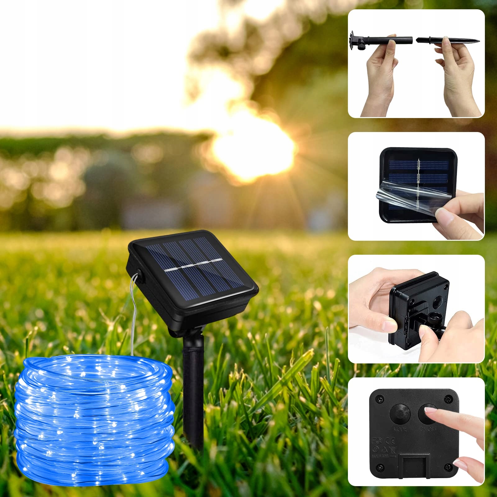 JIMACRO Zewnętrzne Solarne Lampki LED Światełka IP65 Wodoodporne 12m 100LED — miniatura 5