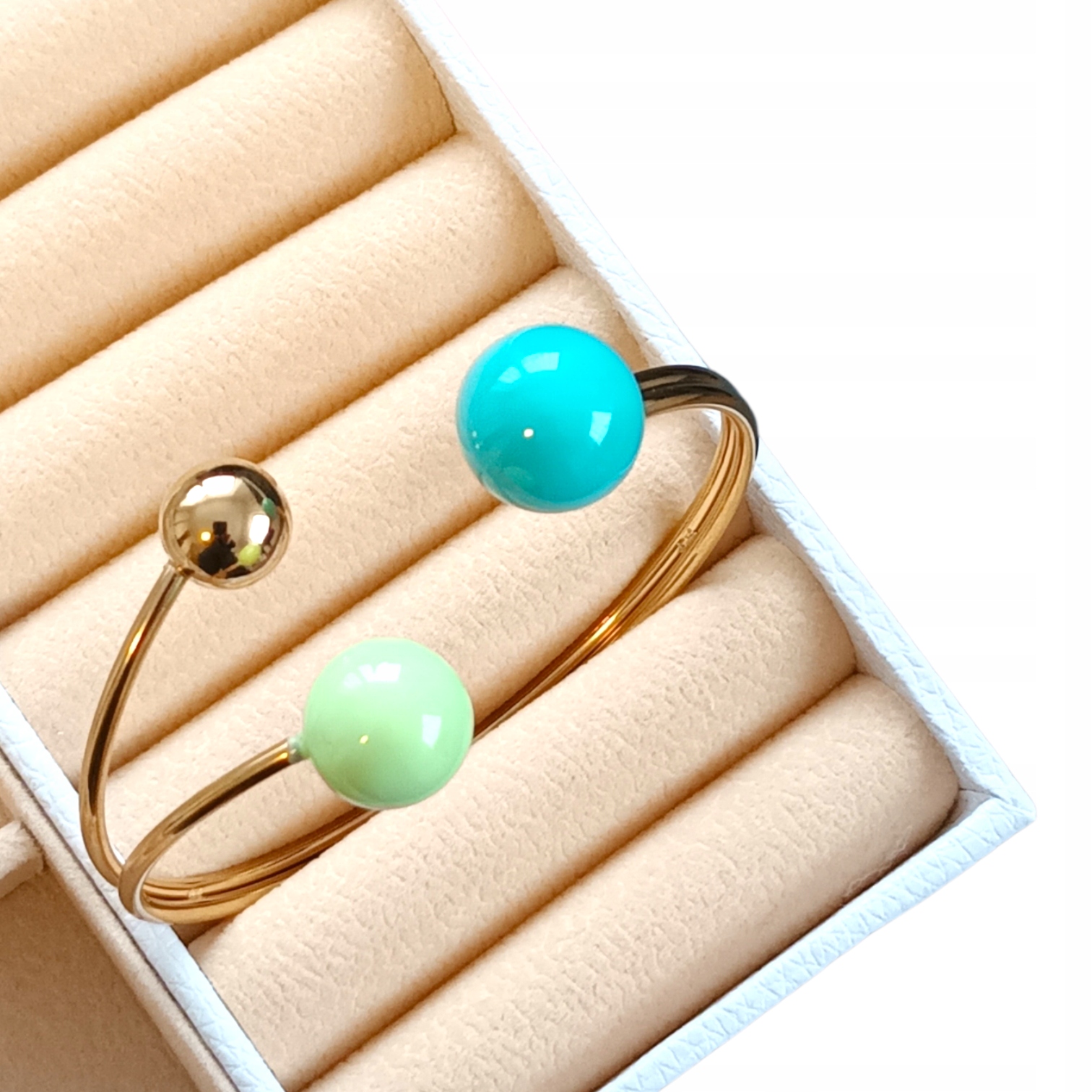 Bransoletka obręcz regulowana złota z kulkami emaliowanymi stal balls 0033