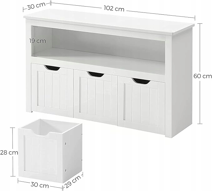 Regał Komoda Szafka Biała z szufladami na kółkach Songmics 102 x 30 x 60 cm Kod producenta LHS380W01