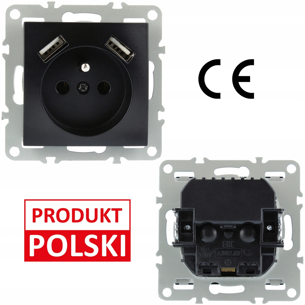 GNIAZDO Gniazdko Elektryczne PODTYNKOWE POJEDYNCZE Ścienne UZIEMIENIE 2xUSB Liczba gniazdek 1 szt.