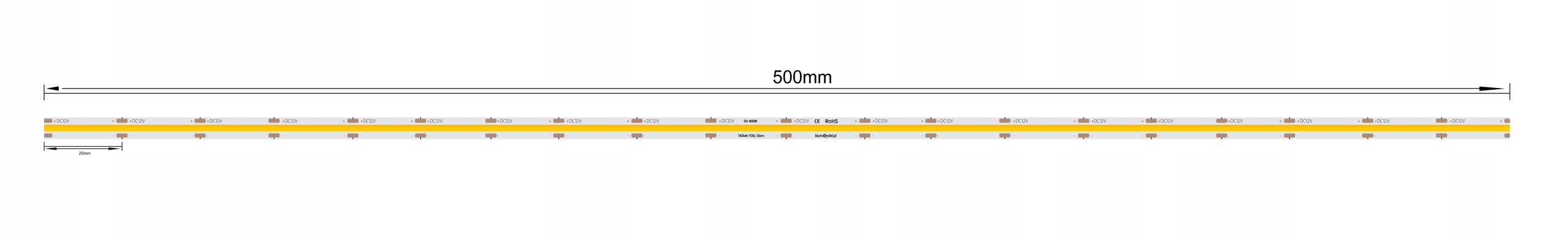 TAŚMA PASEK LISTWA DIODA LED COB 12V 8mm 5m 45W Z PRZEWODEM NEUTRLALNA Napięcie (V) 12V DC