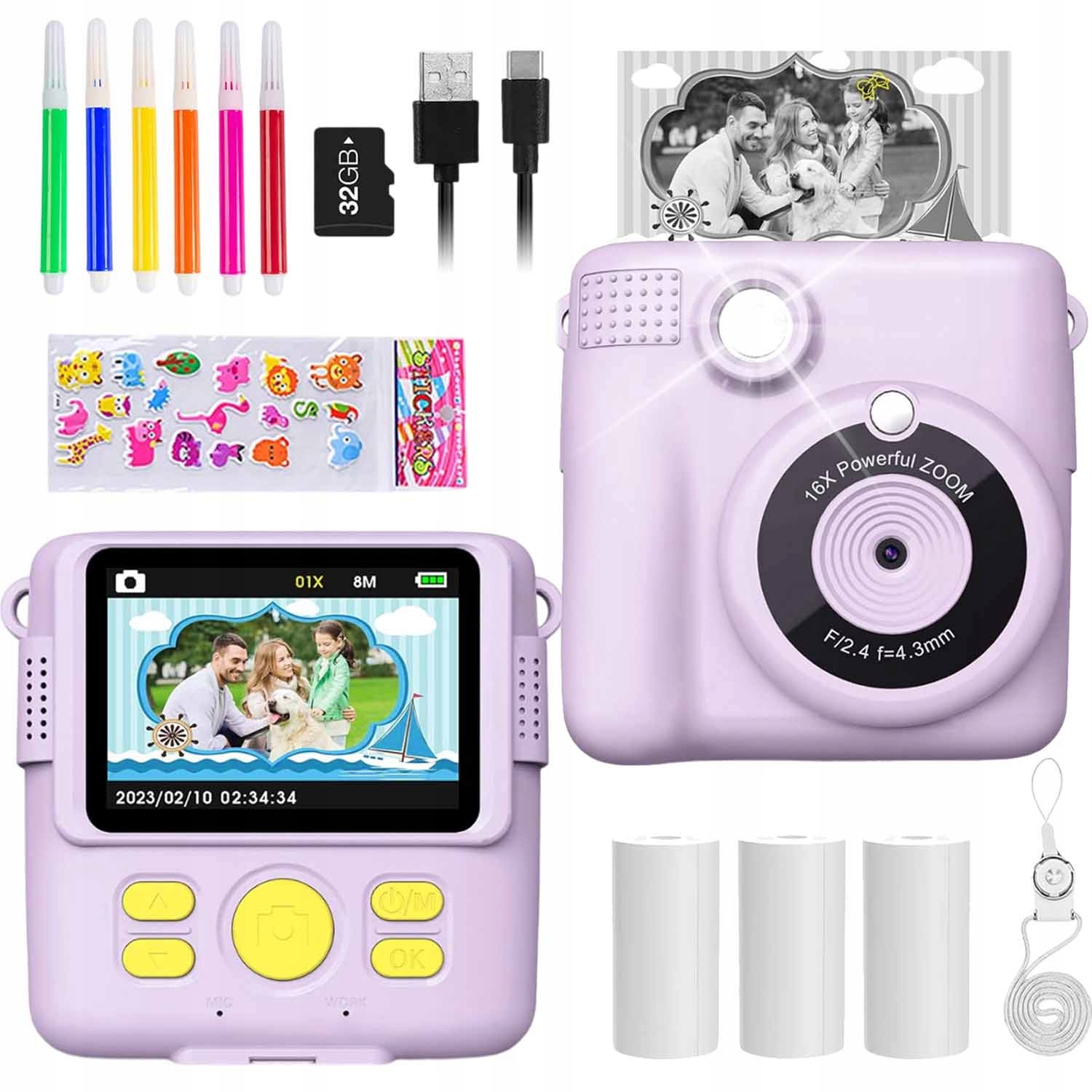 Tiskárna 2,4" Termální Tiskárna Fotoaparát Kamera Okamžitý Tisk 3 Role