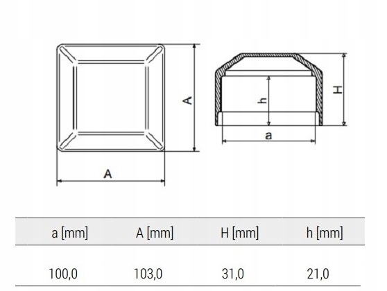 DASZEK NASADKA ZAŚLEPKA ZEWNĘTRZNA NA SŁUPEK 100X100 mm CZARNA RAL 9005 Kolor czarny